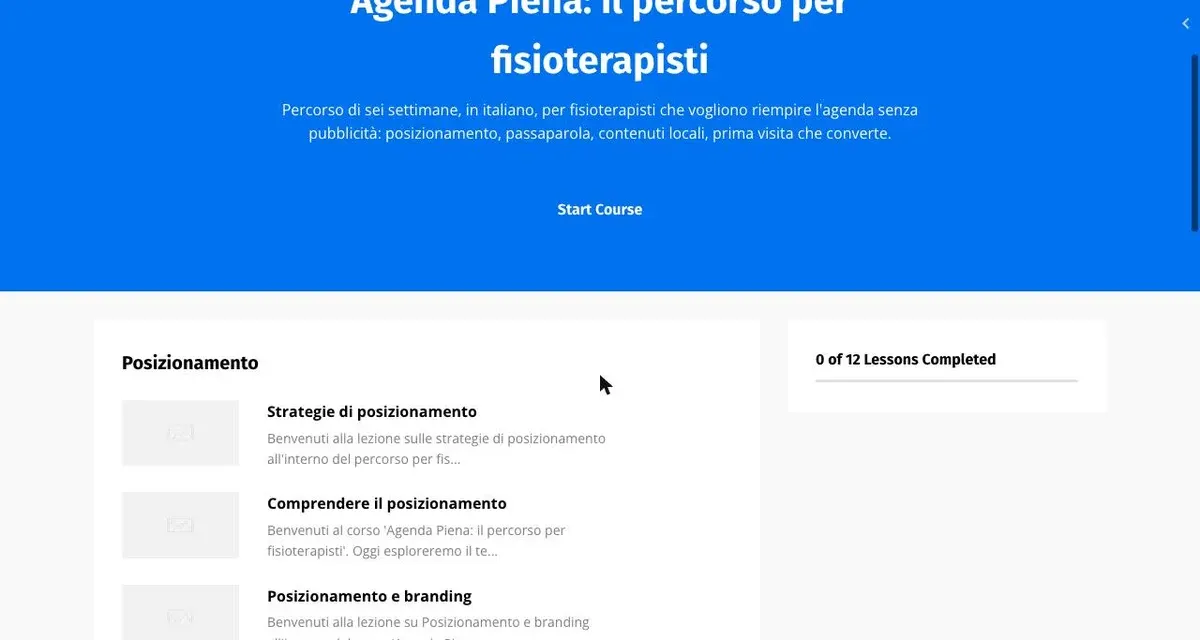 La pagina di un corso vista dallo studente